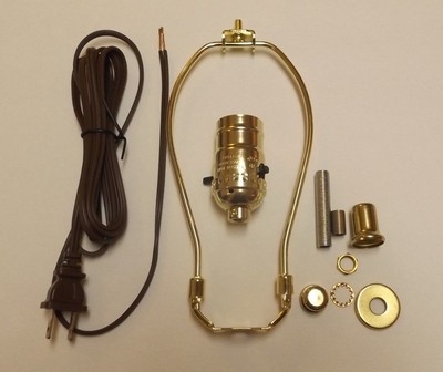 Lamp Wiring Kit with Brown Cord Set and Brass Socket for Vintage Repair