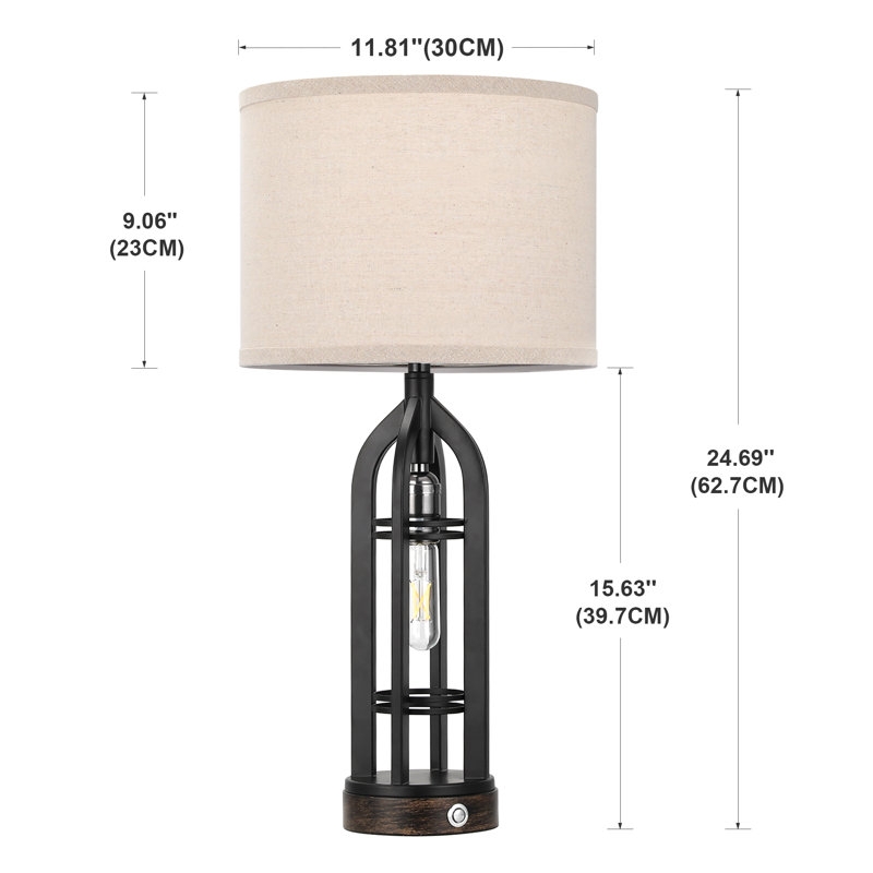 Lantern Base Table Lamp Set with Built-In Charging Station