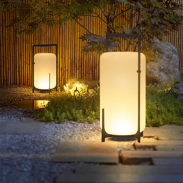 Lantern Table Lamp Brushed Gold Portable Rechargeable Tripod Base