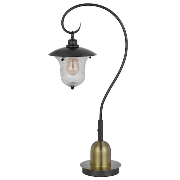 Lantern Table Lamp Industrial Charcoal Grey Metal Glass Cylinder