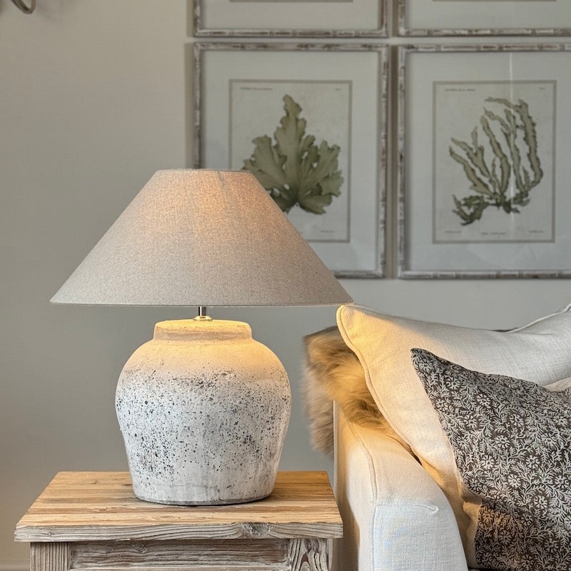 Large Aged Pitted Concrete Table Lamp for Wabi-Sabi Decor