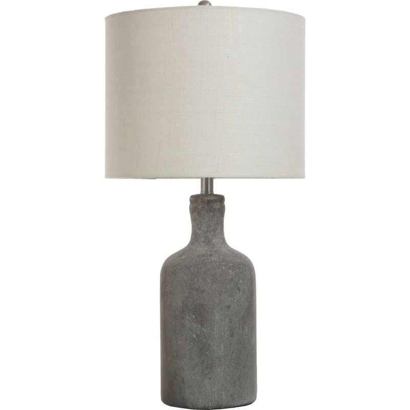 Large Brown Chiseled Stone Table Lamp with Drum Shade