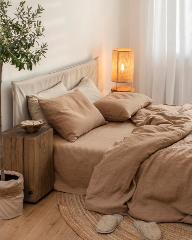 Latte Linen Duvet Set with Button Closure for Scandinavian Styling