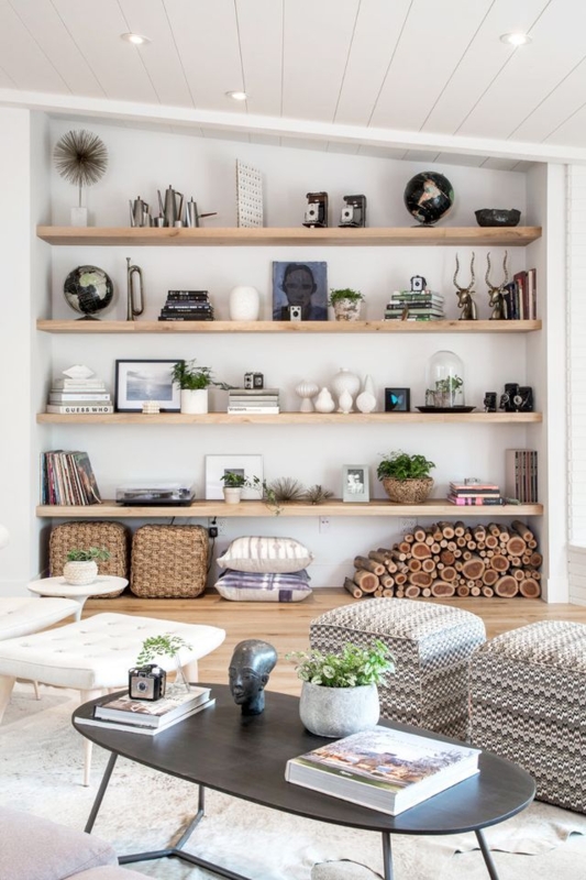 Leaning Art Console Table Styling with Vertical Wood Wall Paneling