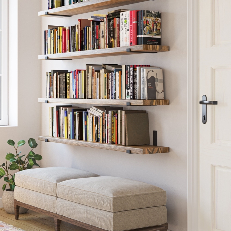 Light Blonde Wood Floating Shelves Low Profile Scandinavian Minimalist