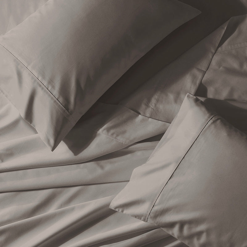 Light Blue Sateen Sheet Set Folded with Deep Pockets