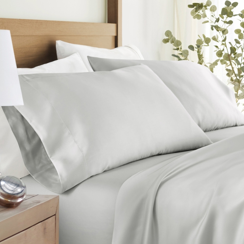 Light Gray Pillowcase Set Silky Texture Envelope Closure Organic