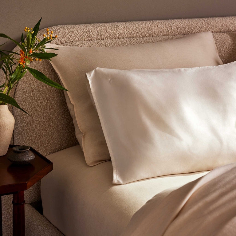 Light Grey Silk Pillowcase paired with Heathered Textured Layers