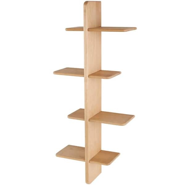 Light Wood Wall Shelf with Eight Asymmetrical Cubby Compartments