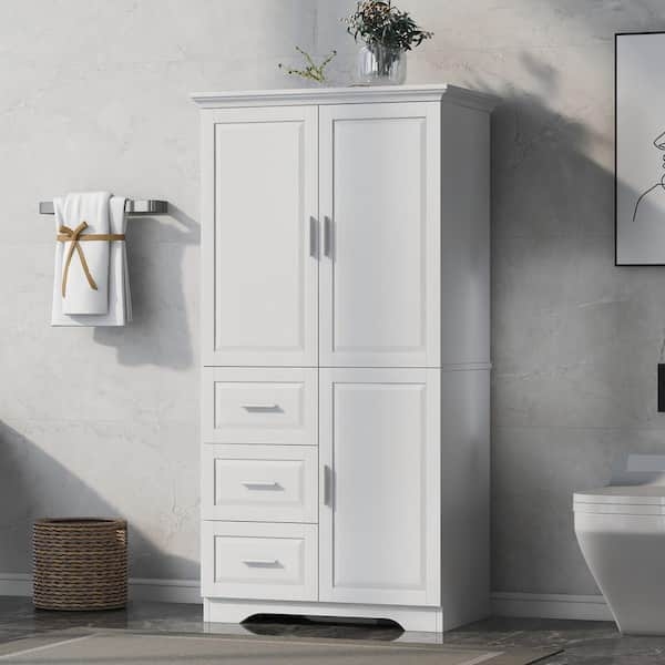 Linen Cabinet Four Door Design, Shaker Style Freestanding Storage Unit