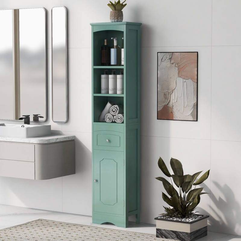 Linen Cabinet Slender Silhouette featuring Mixed Storage Types, Shaker Door