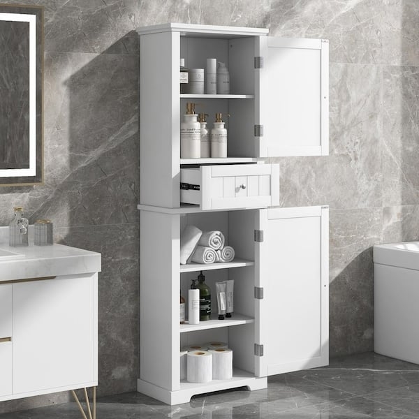 Linen Cabinet Slim Silhouette White Freestanding Storage Cupboard