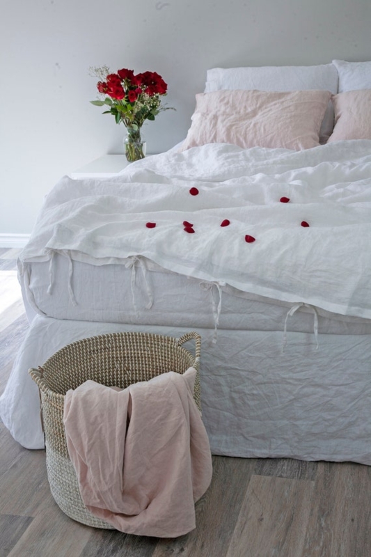 Linen Duvet Cover With Tie String Closures, White Minimalist Bedding.