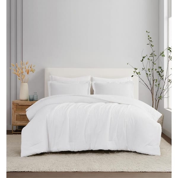 Linen Like Texture Comforter Set Minimalist Scandinavian Wood Accents