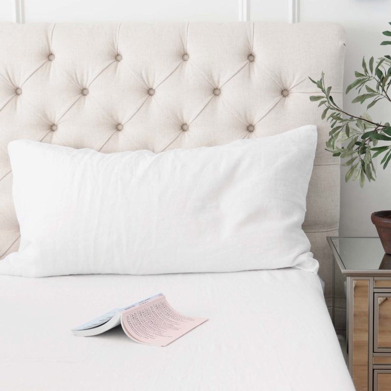 Linen Pillowcase: White, Flanged Edges, Textured Linen Pillow Covers
