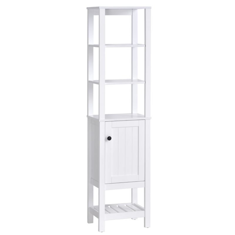 Linen Tower Freestanding with Louvered Door and Tall Narrow Silhouette.