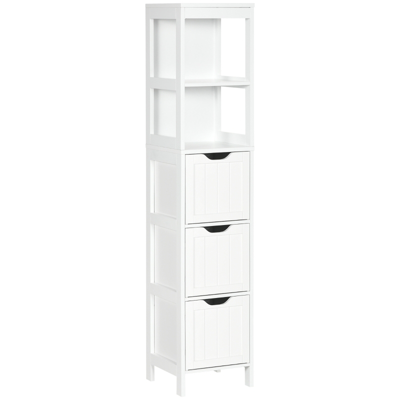 Linen Tower Minimalist White with Three Drawers and Slim Profile.