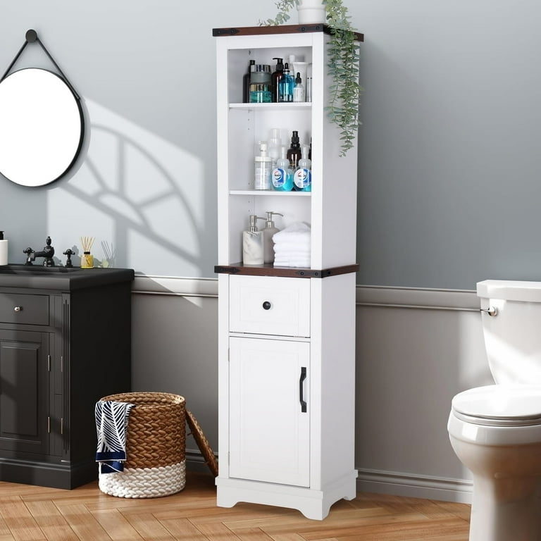 Linen Tower Six Tiers, Narrow Profile, Adjustable Shelving