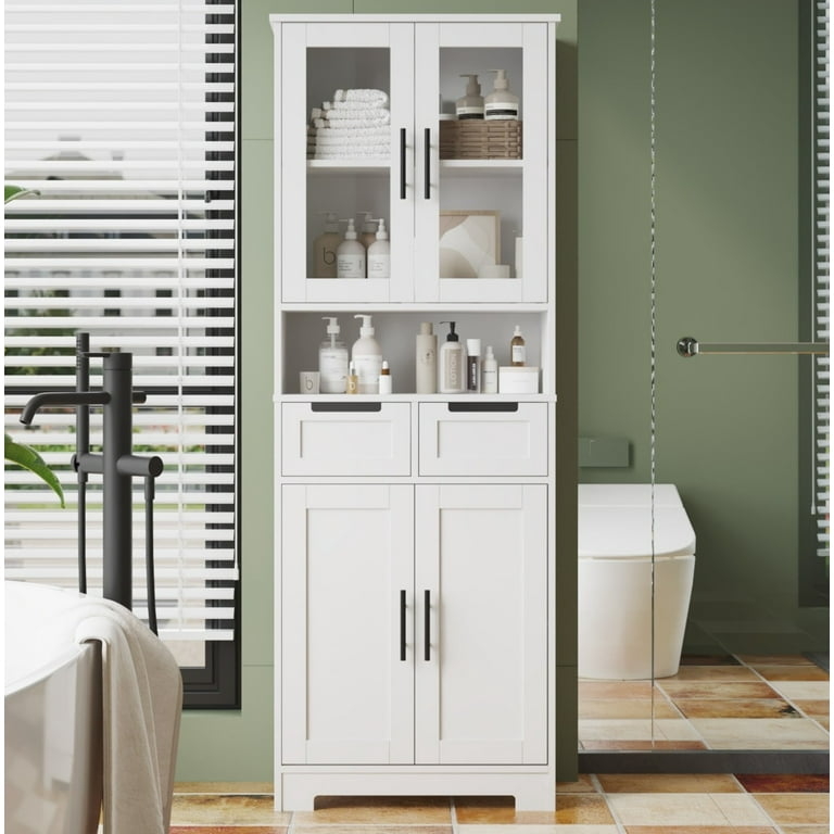 Linen Tower with Beadboard Panels and Central Drawers, Tall Storage.