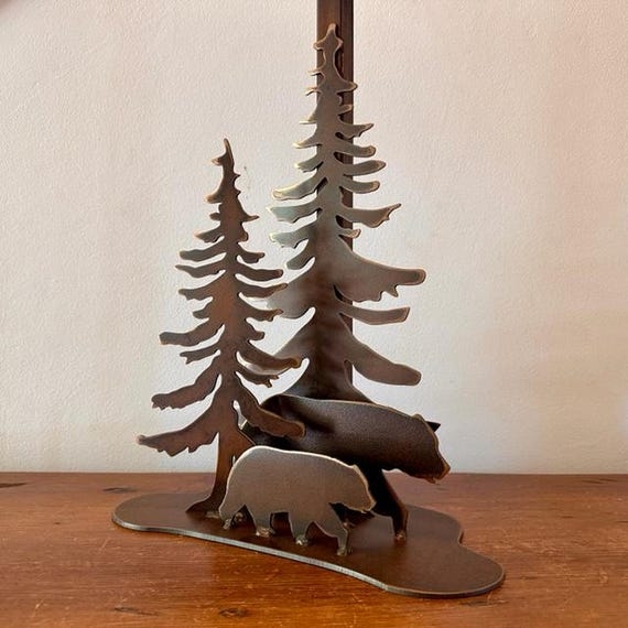 Lodge Style Table Lamp with Metal Bear Silhouette Base
