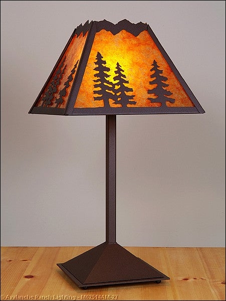 Lodge Table Lamp featuring Amber Shade with Pine Tree Silhouettes