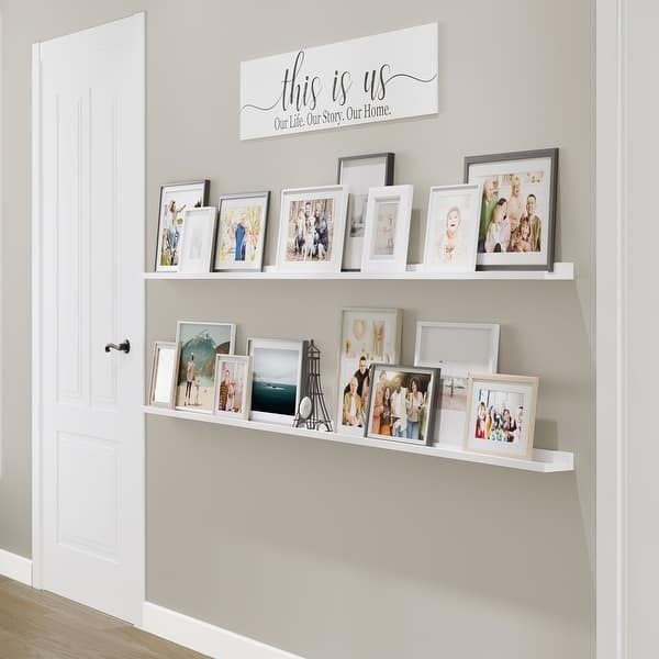 Long White Floating Picture Ledge Set for High Contrast Wall Display