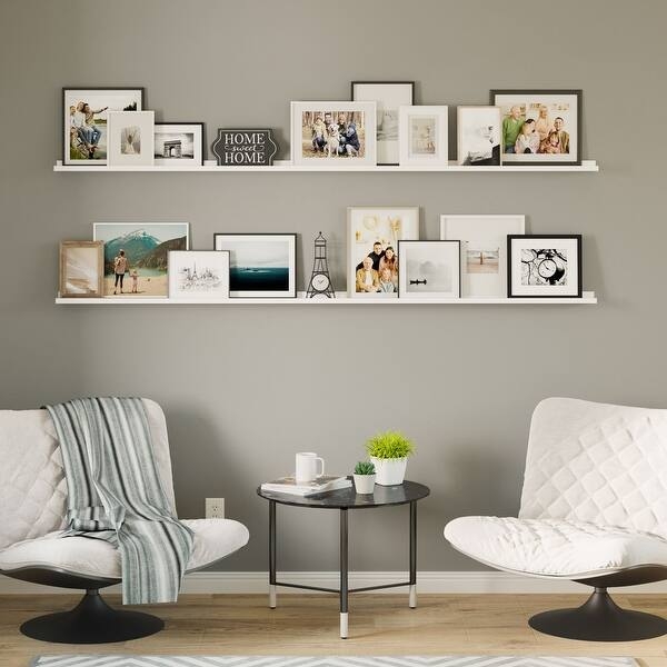Long White Floating Picture Ledge with Front Lip Detail for Display