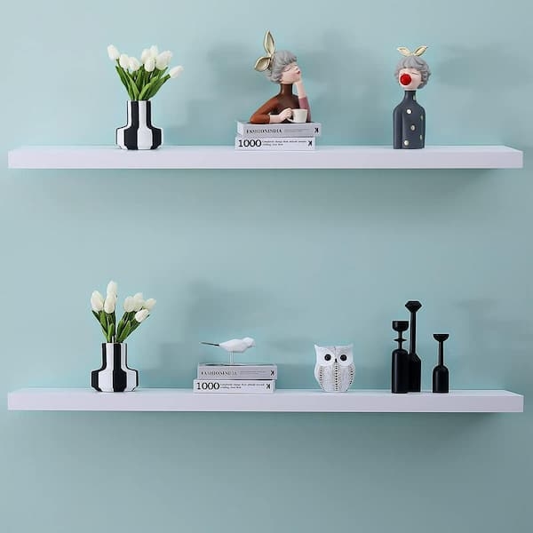 Long White Minimalist Floating Shelf with Thick Profile