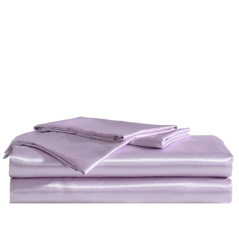 Luxurious Bed Sheet Set in Deep Plum Purple with Glossy Satin Finish