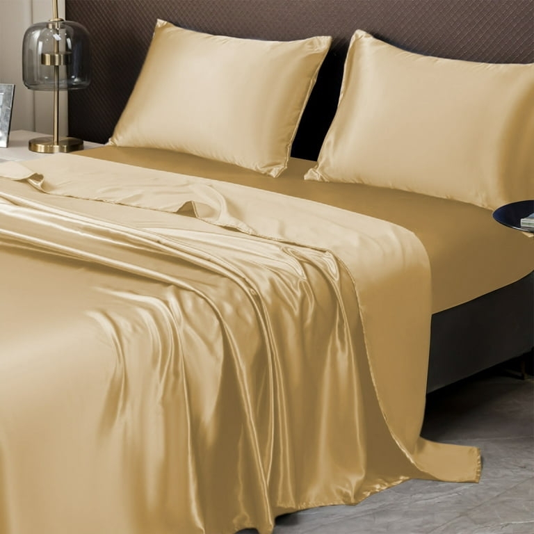 Luxurious Bedding Set in Champagne Tone with Smooth Satin Finish