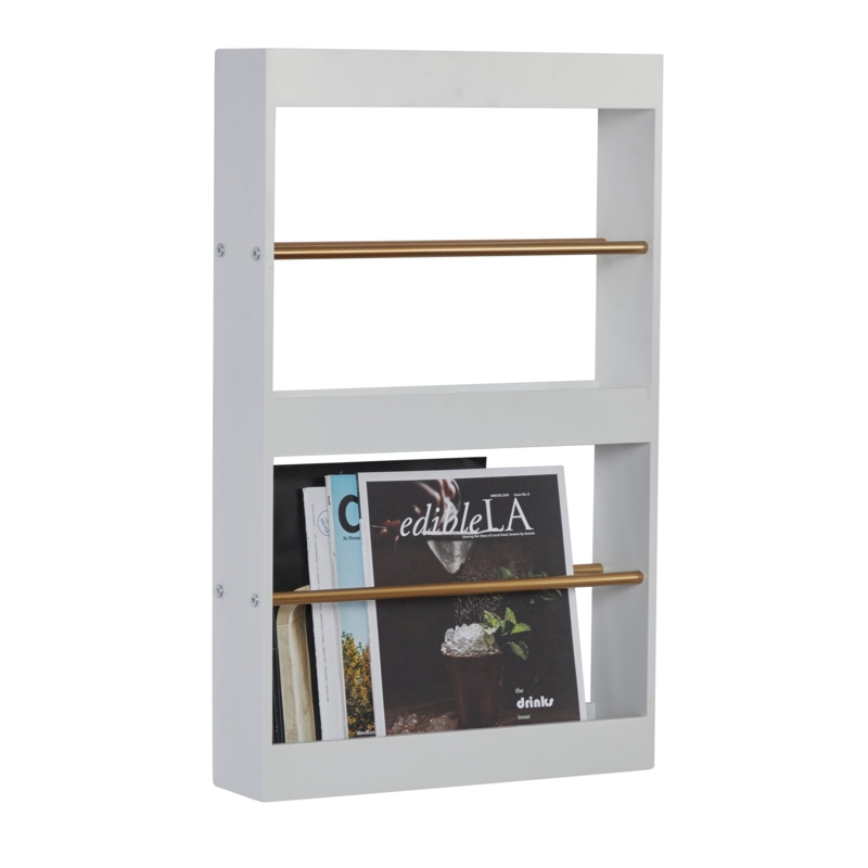 Magazine Rack Three-Tiers Front Retaining Bars White Finish