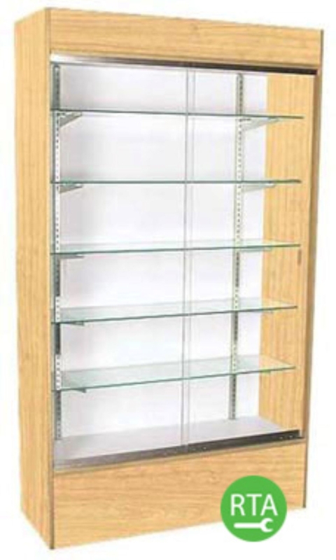Maple Retail Display Case: Glass Upper, Storage Base, Slatwall Back