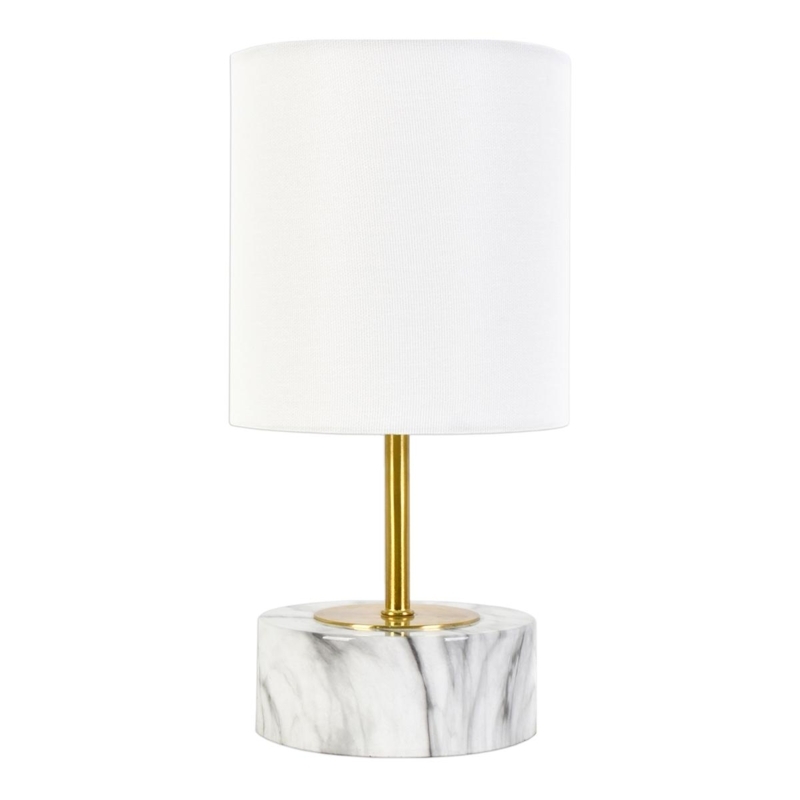 Marble Mini Table Lamp with Cylindrical Base and Drum Shade