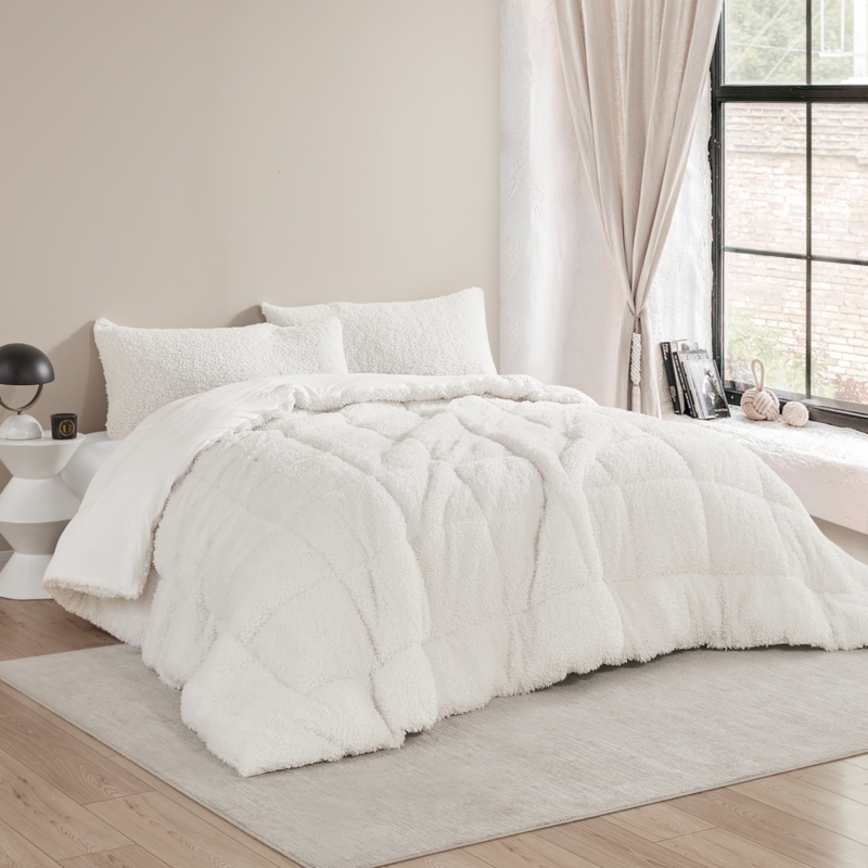 Marshmallow White Comforter Set High Pile Shag Luxurious Cozy Bedding