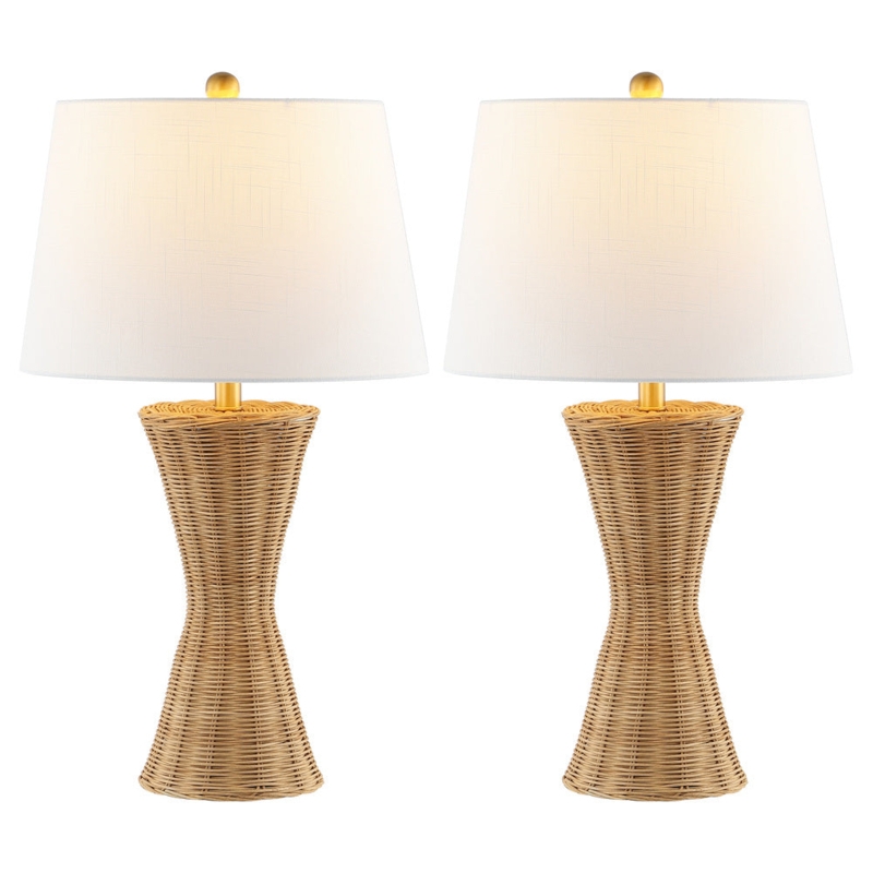 Matching Table Lamp Set with Woven Tapered Drum Shades