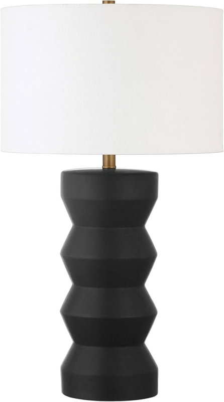 Matte Black Ceramic Table Lamp Ribbed Base Tall Profile White Shade