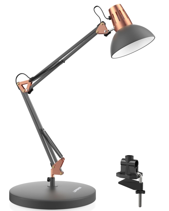 Matte Black Clamp-on Desk Lamp with Swing Arm and Adjustable Neck