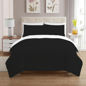 Matte Black Comforter Set, Box Stitch Quilting for Modern Bedroom Decor