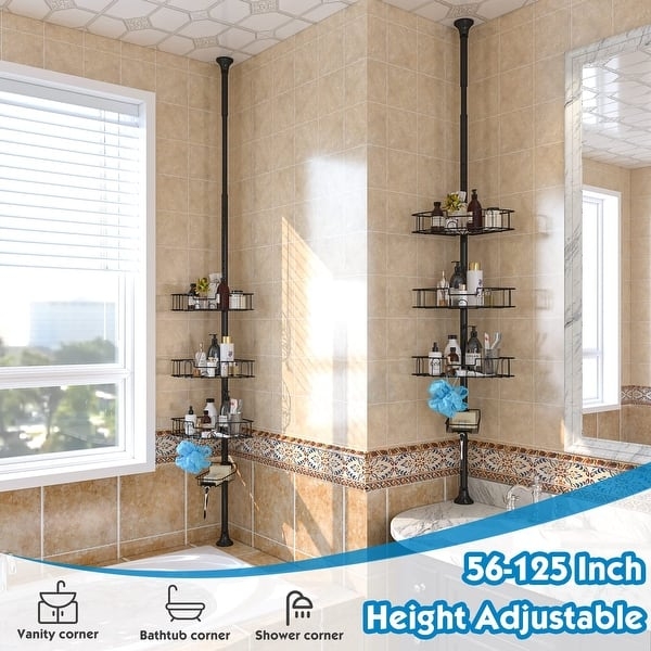 Matte Black Corner Shower Caddy with Adhesive Installation