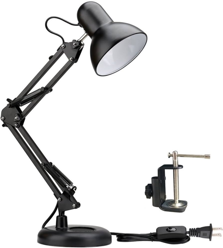 Matte Black Desk Lamp Dome Shade Articulated Flexible Task Light