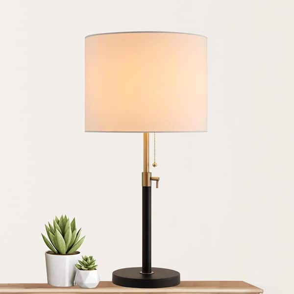 Matte Black Dome Shade Table Lamp with Antique Brass Accents