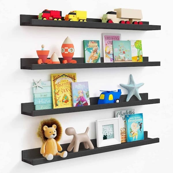 Matte Black Floating Shelf Slim Profile Front Lip Ledge Design