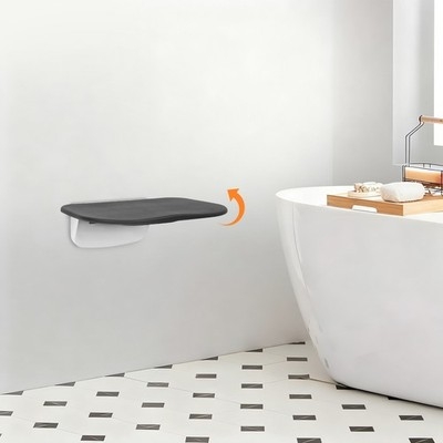Matte Black Folding Shower Seat featuring Wall Mounted Design
