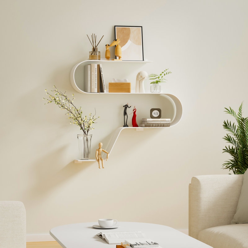 Matte Black Metal Floating Shelf Set with Geometric Design