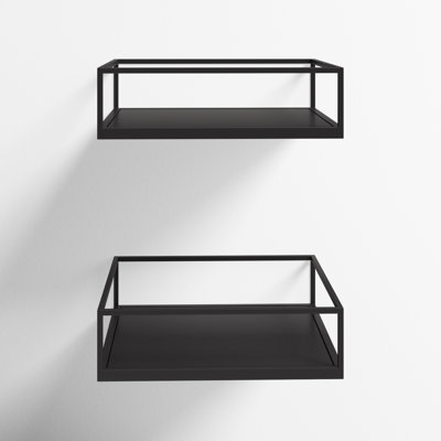 Matte Black Metal Square Wall Shelves Set featuring Geometric Frames