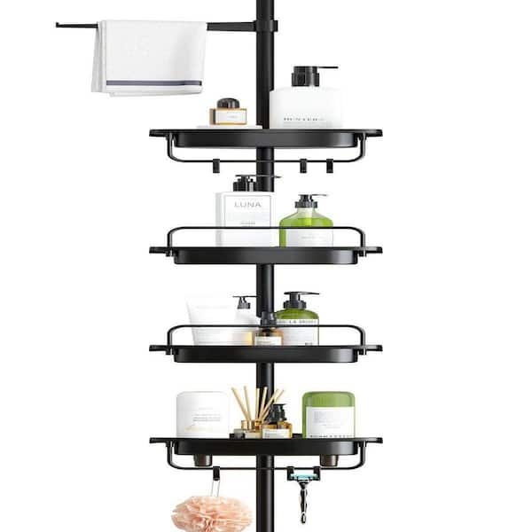 Matte Black Metal Wire Shower Caddy with Tension Pole Design