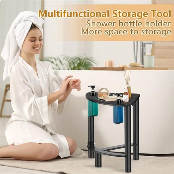 Matte Black Shower Bench, Tripod Base, Compact Design.