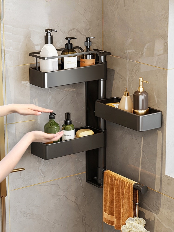 Matte Black Shower Corner Shelf with Integrated Hook