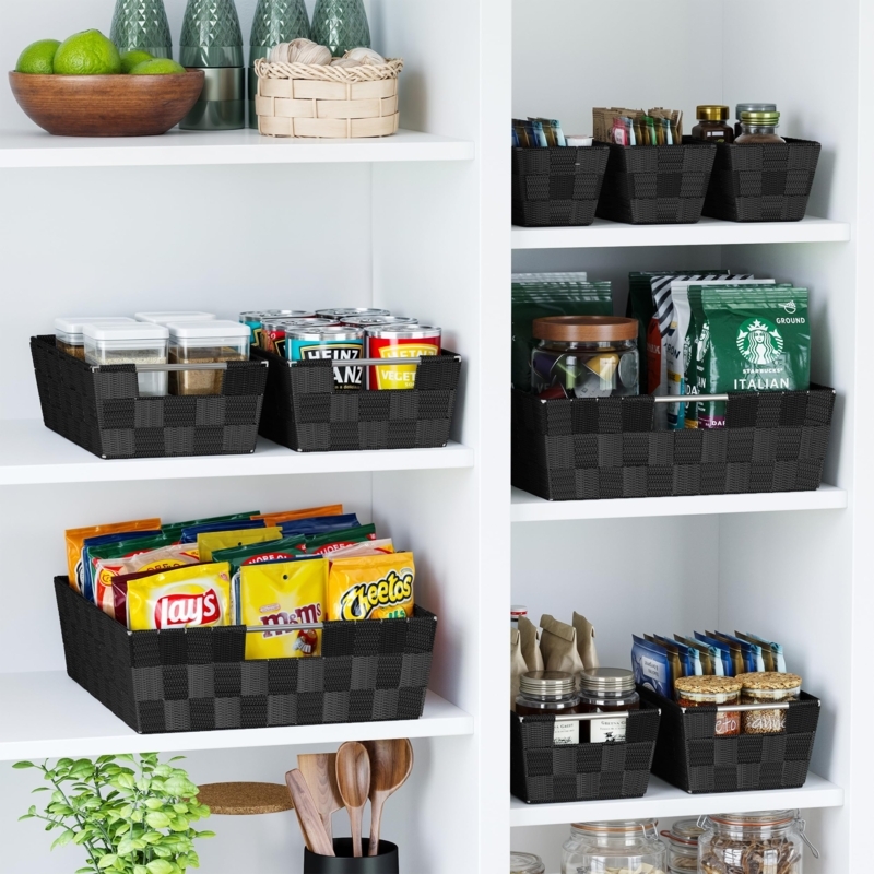 Matte Black Wire Storage Basket Set with Multi Size Open Grid Design