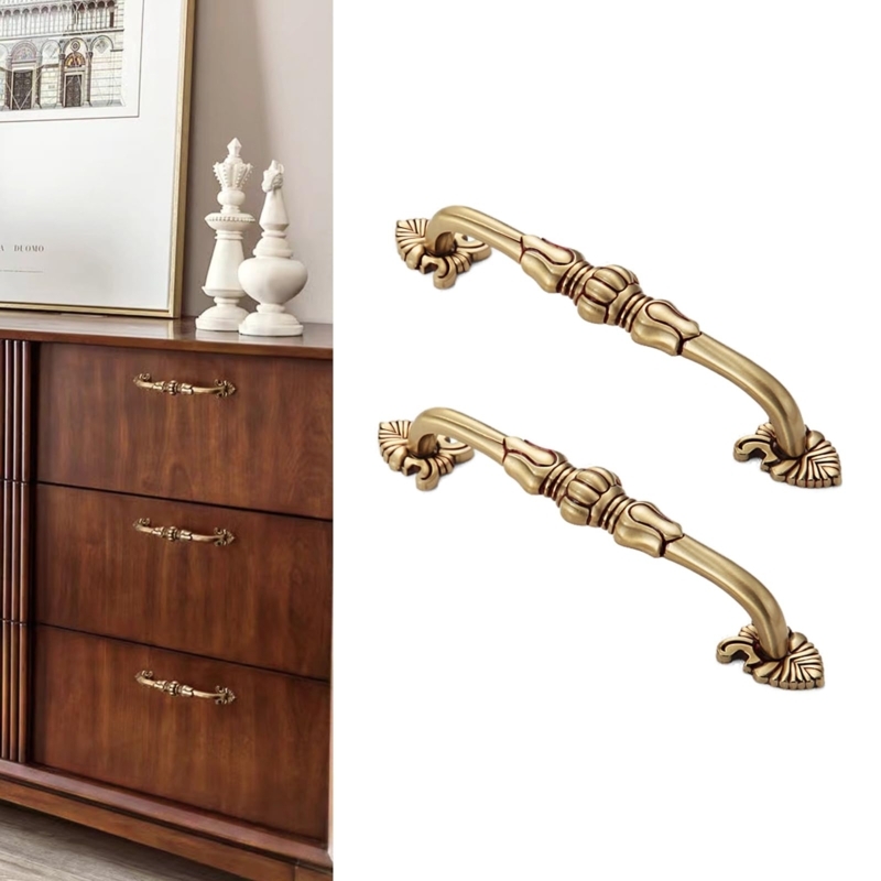 Matte Gold Cabinet Pull with Antique Floral Relief Pattern